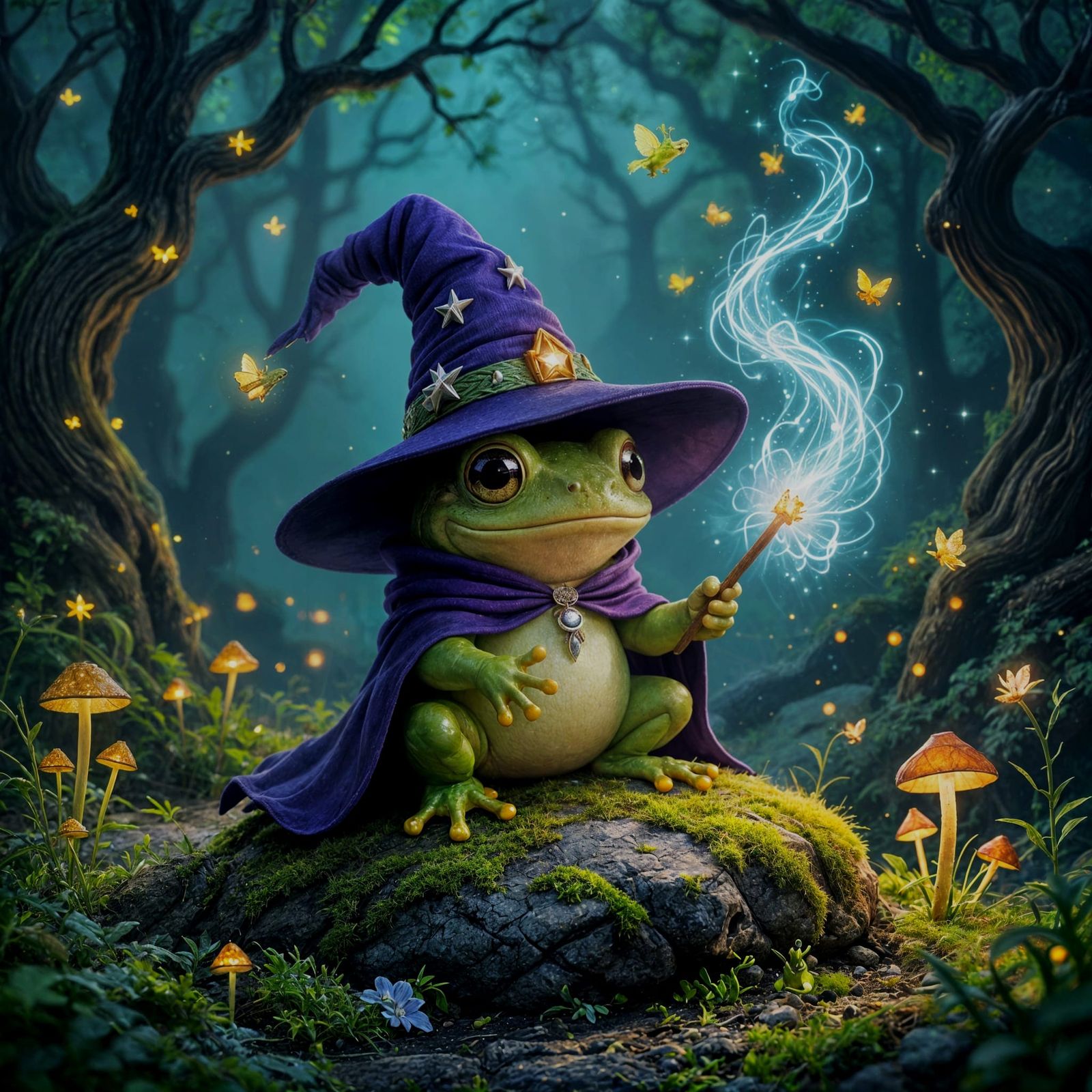 Enchanted Frog Wizard in a Magical Forest