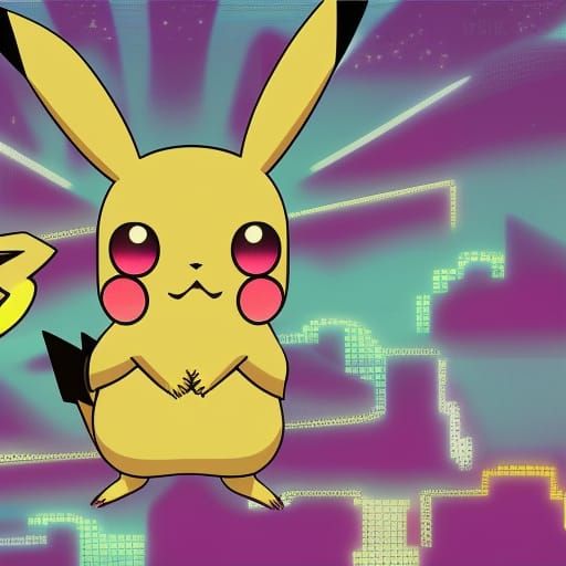 Pikachu in Synthwave Neon Retro Style