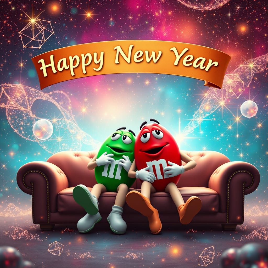 Celestial M&M's Share a Happy New Year Moment in Cosmic Art