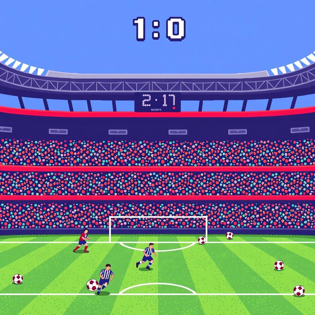 Retro Pixel Art Soccer Game Scene