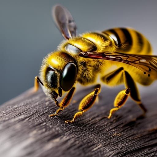 Gemstone Amber Honey Bee: Hyperrealistic Fossil