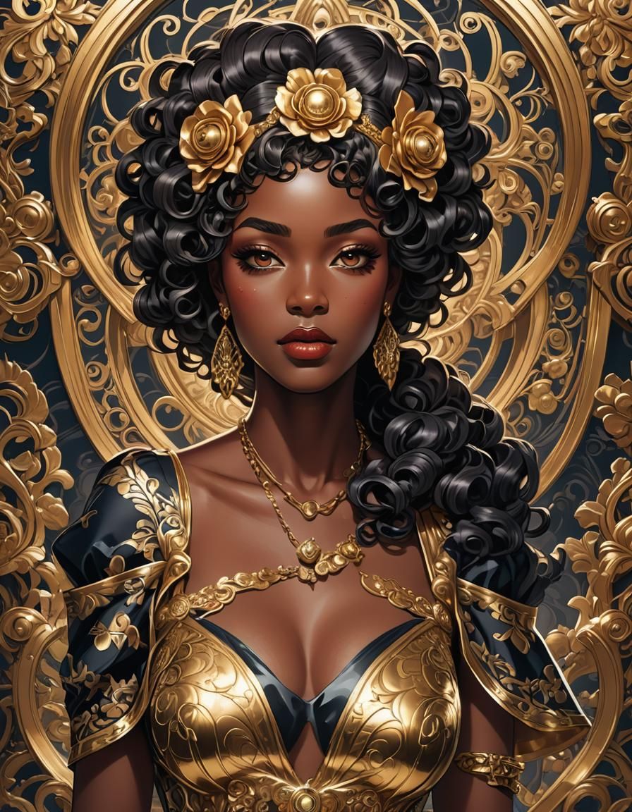 Anime Style Dark Skinned Woman with Curls