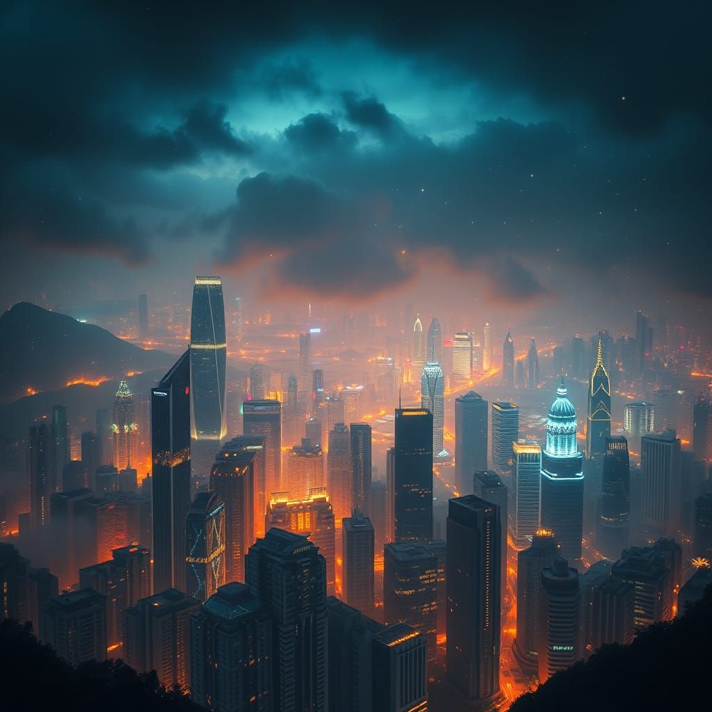 Bold Hong Kong Landscape with Dramatic Glowing Lights