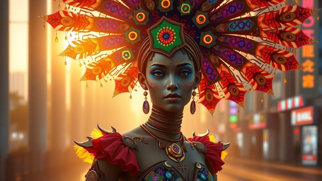 Futuristic City Dancer in Vibrant Costume