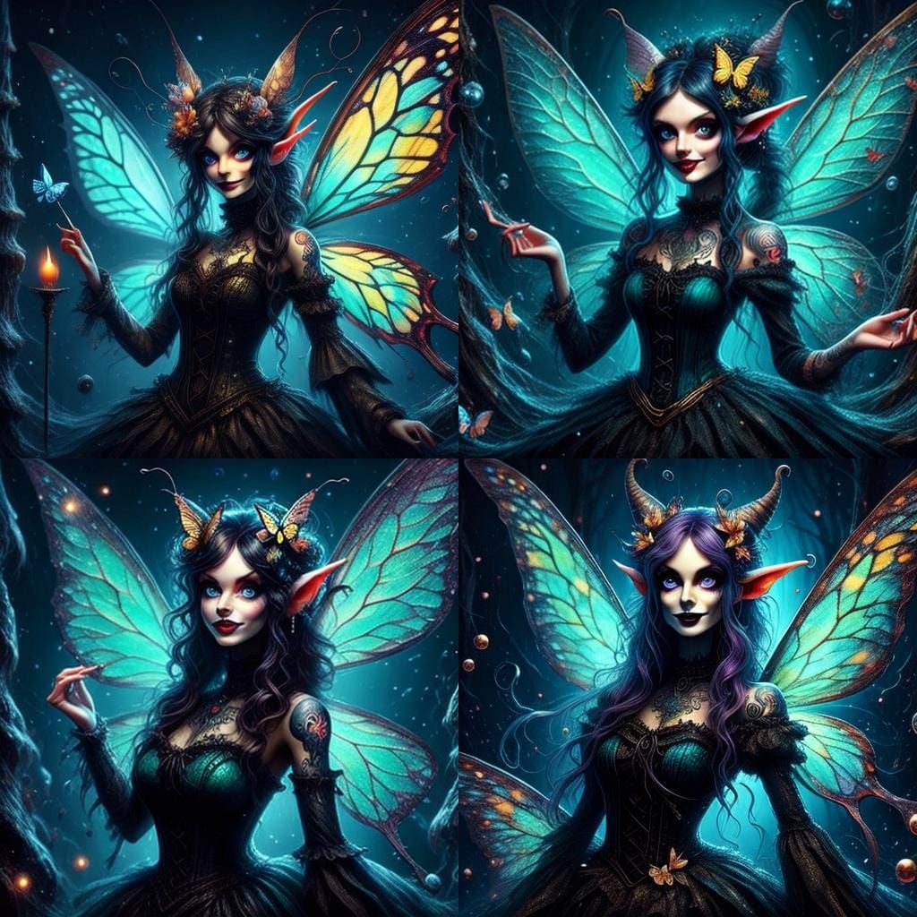 Grinning Gothic Fairy with Butterfly Wings