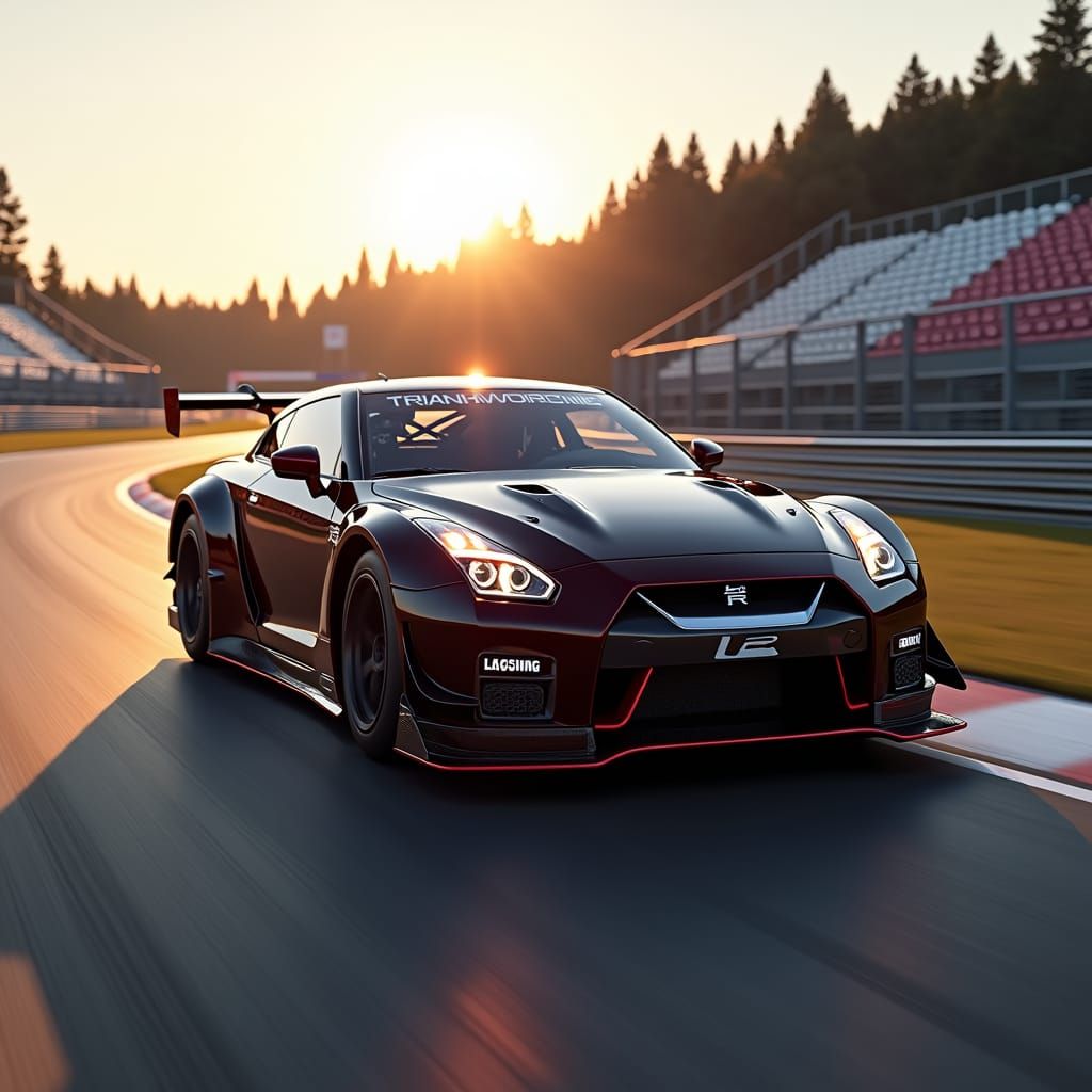 Nissan GTR on Racetrack in Matte Painting Style