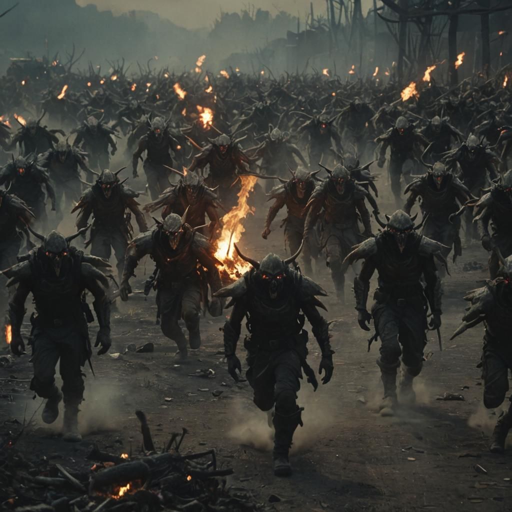 Cinematic Dark Fantasy: Demon Army in Wasteland