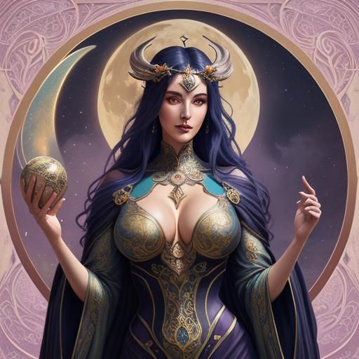 Art Nouveau Moon Goddess: Detailed Matte Painting
