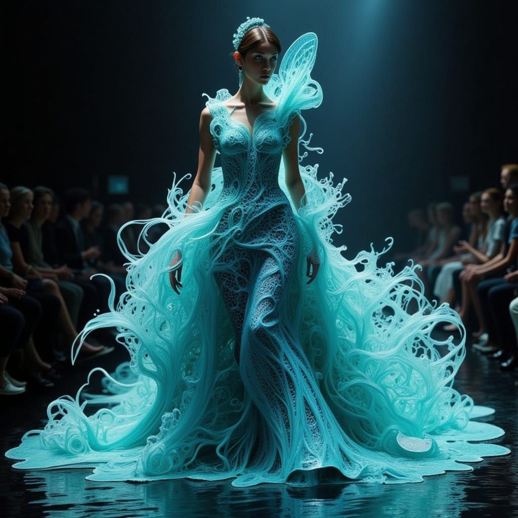 Oceanic Haute Couture Fashion on Dramatic Runway