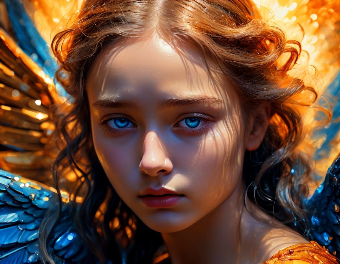 Vibrant Angel Close-Up in Triadic Colors