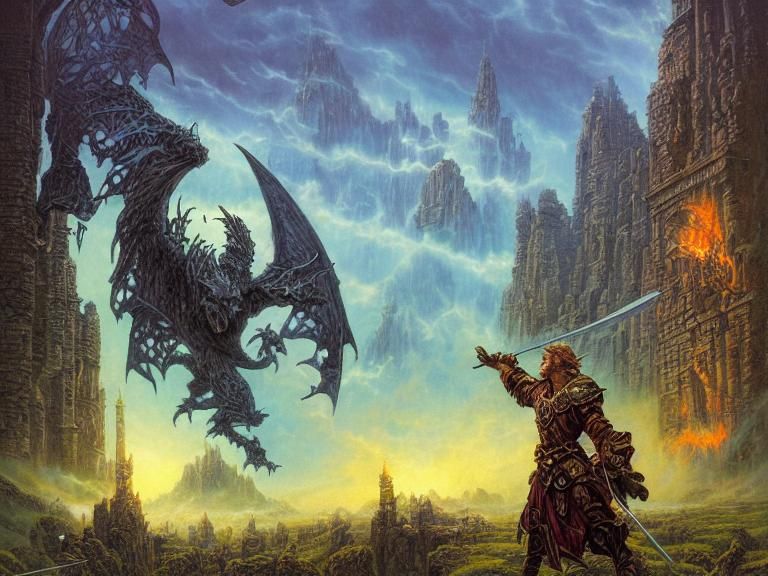 Dying Earth Fantasy Art with Orcs and Dragons