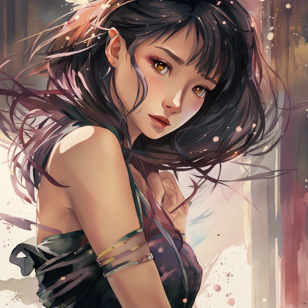 Anime Girl Portrait in Watercolor Style