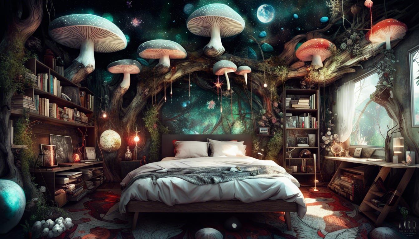 Fantasy Forest Bedroom with Stars and Planets