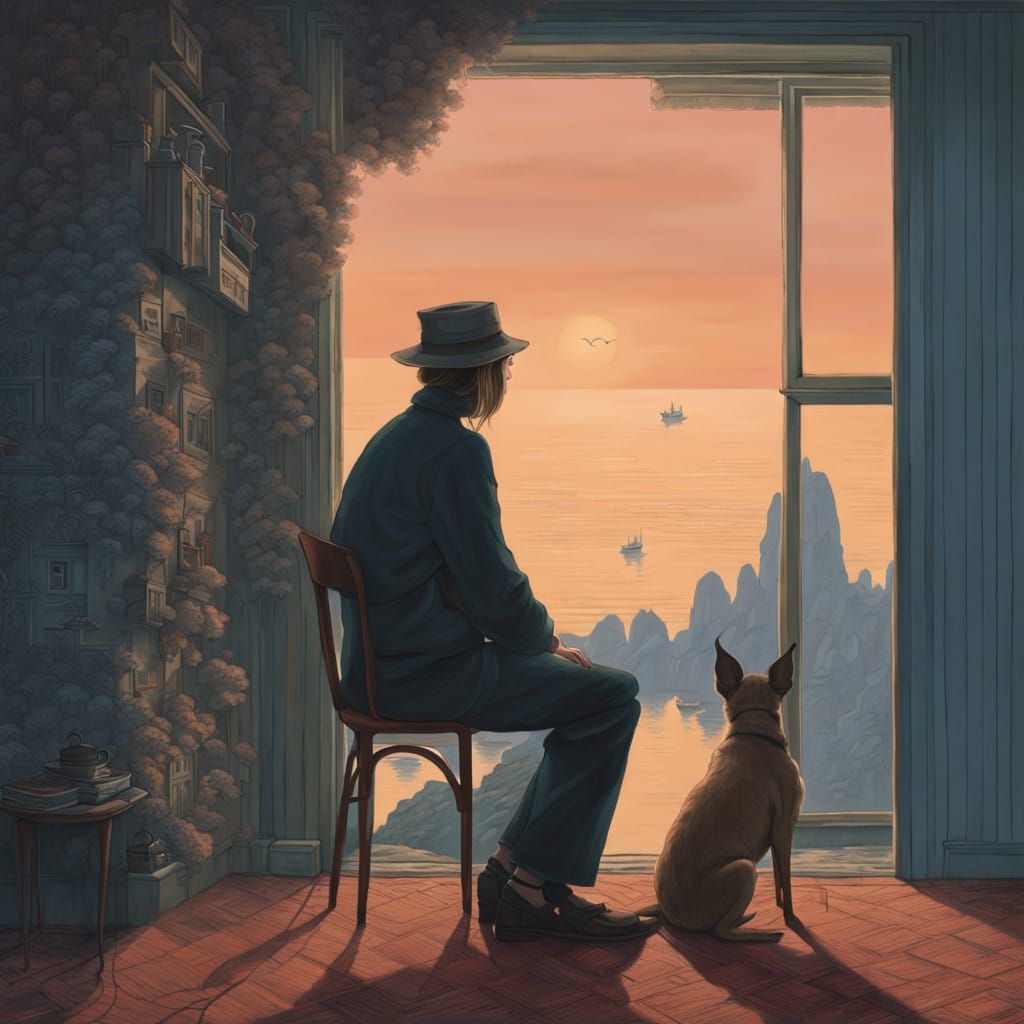 Woman in Dreamlike Ha Long Bay Scene with Whimsical Shadow D...