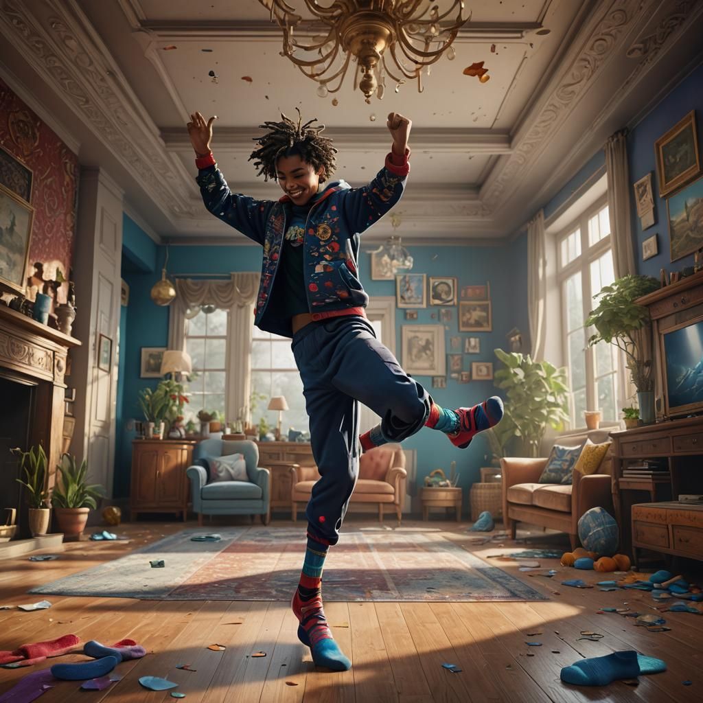 Carefree Dancer in Mismatched Socks: Matte Painting