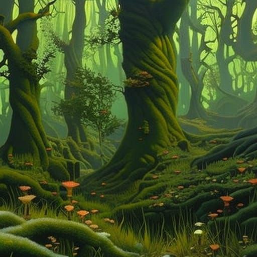 Magical Forest with Intricate Roots: Detailed Matte Painting