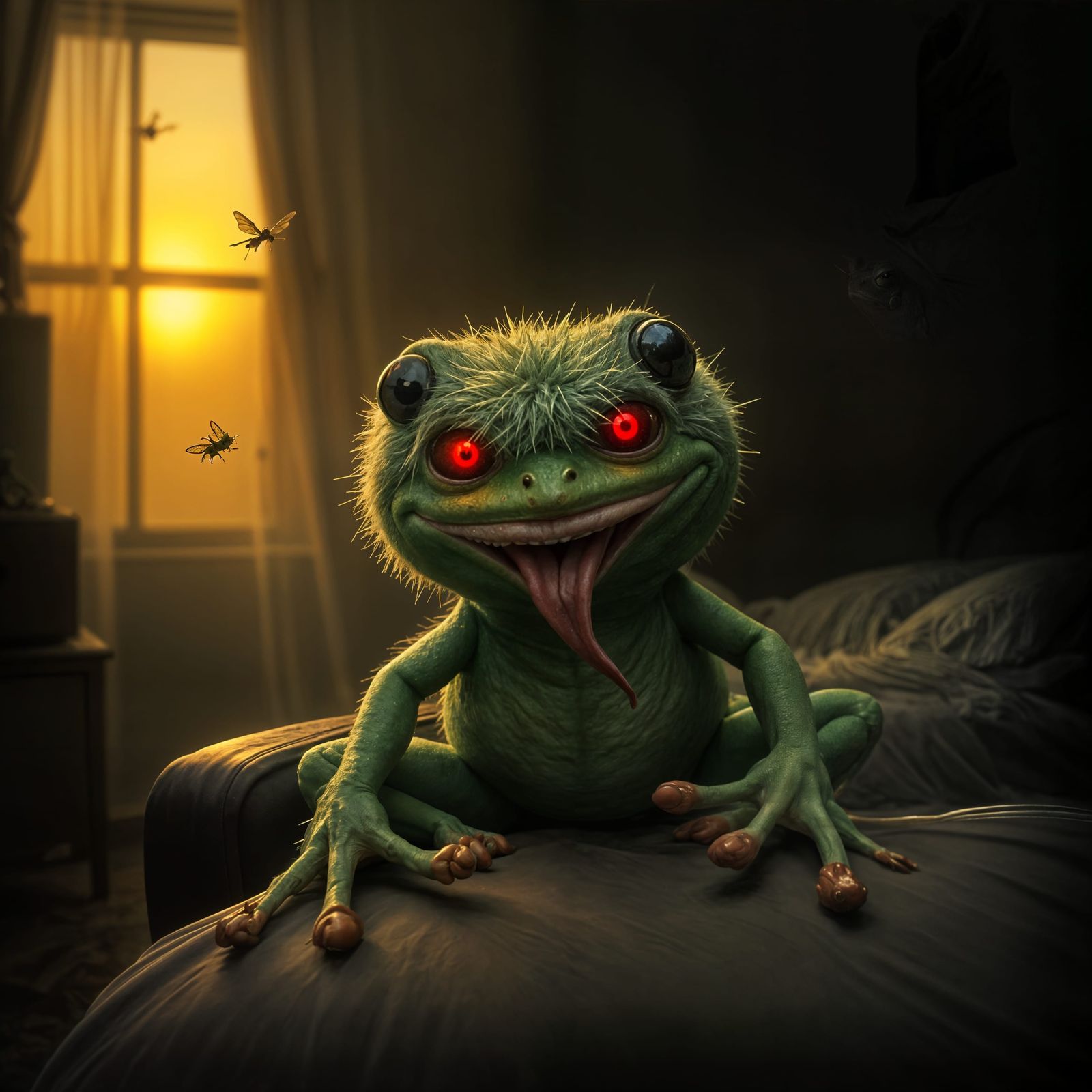 Evil Fluffy Frog with Spikes and Sharp Teeth