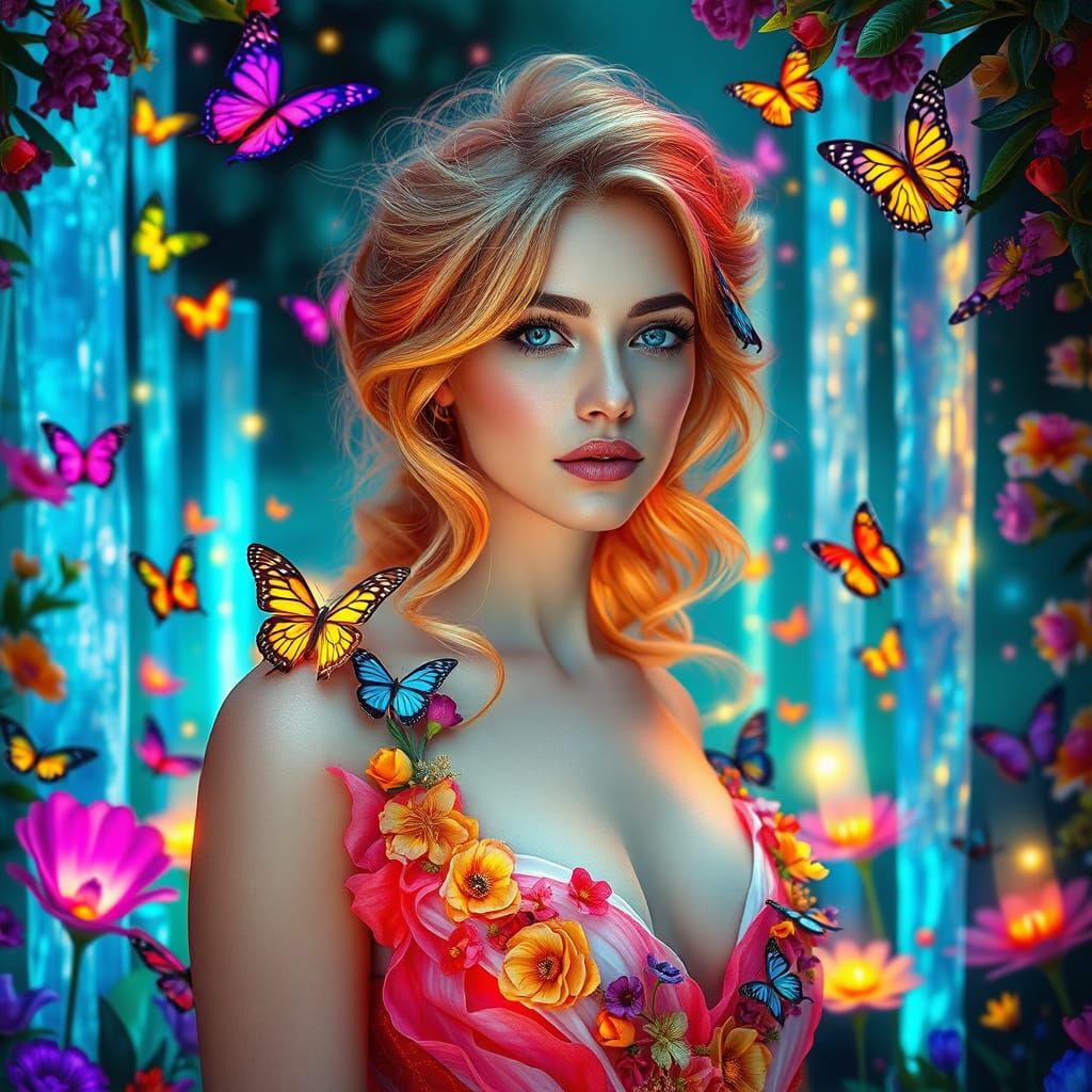 Enchanted Garden Woman with Kaleidoscope Hair