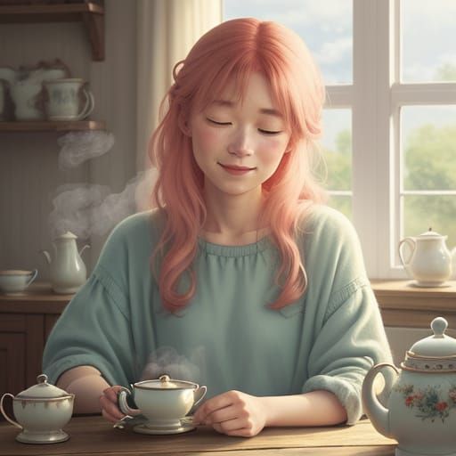 Girl Makes Tea: Whimsical Illustration in Warm Colors