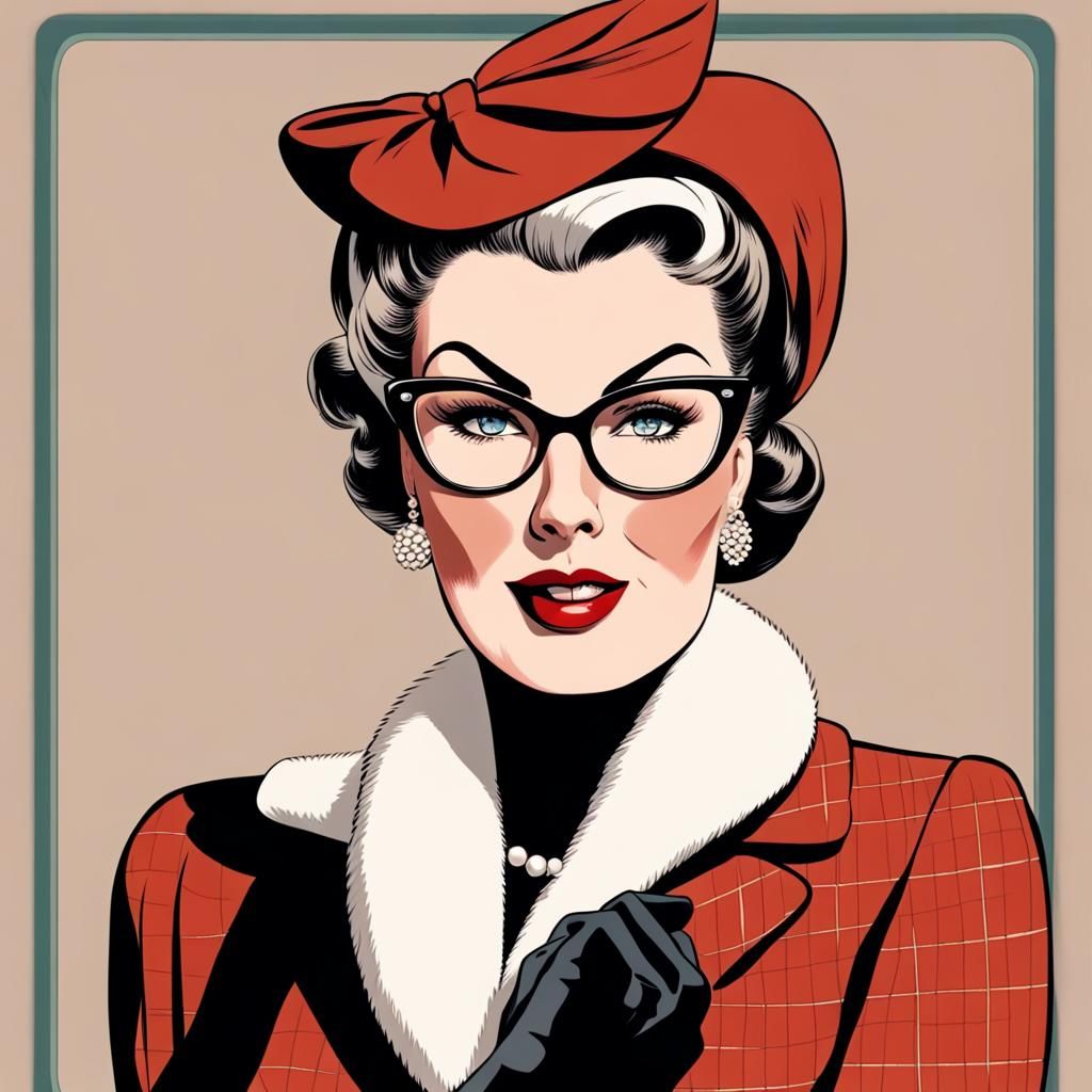 Elegant Socialite in Retro Ligne Claire Style