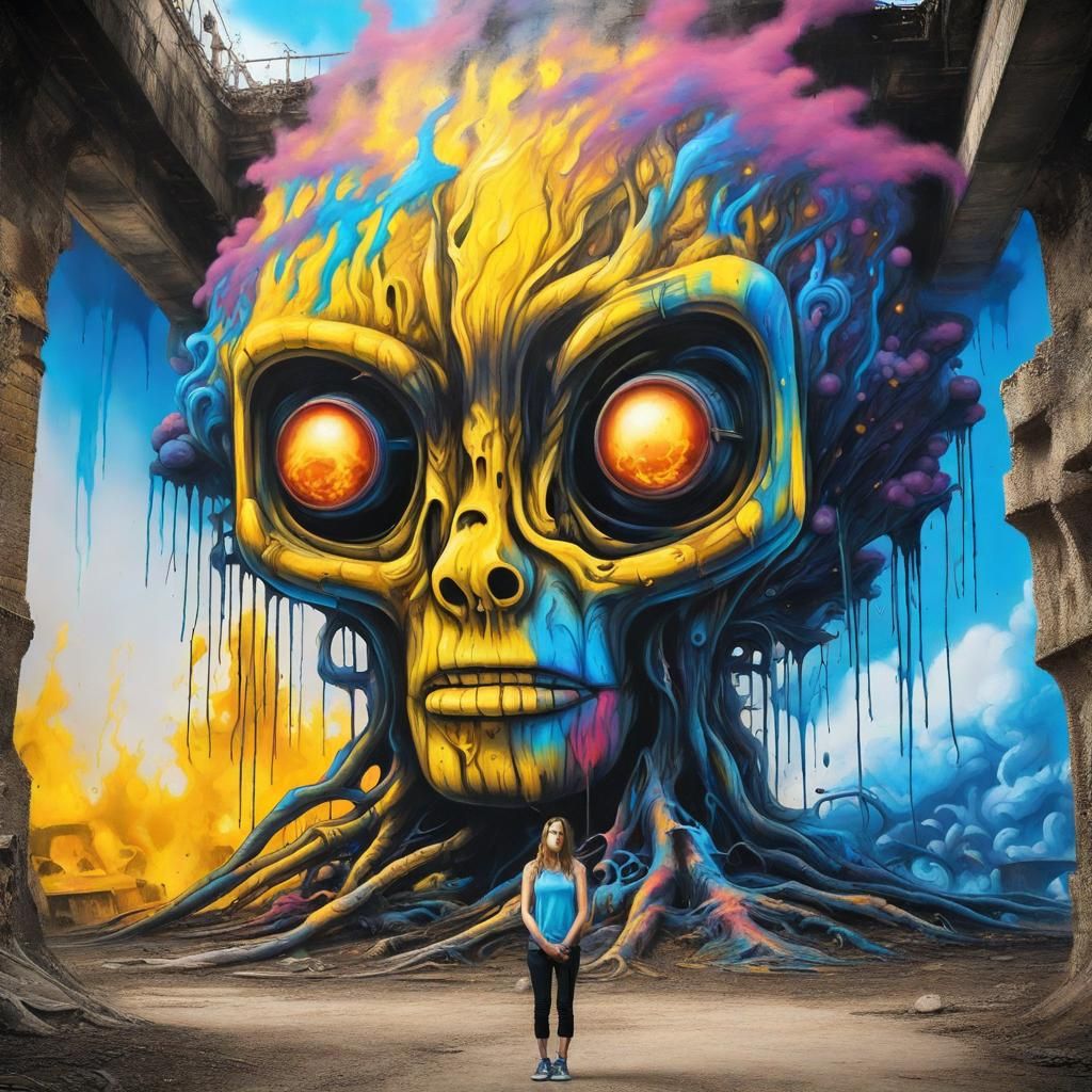 Tree-Woman and Nuclear Engine Graffiti Art