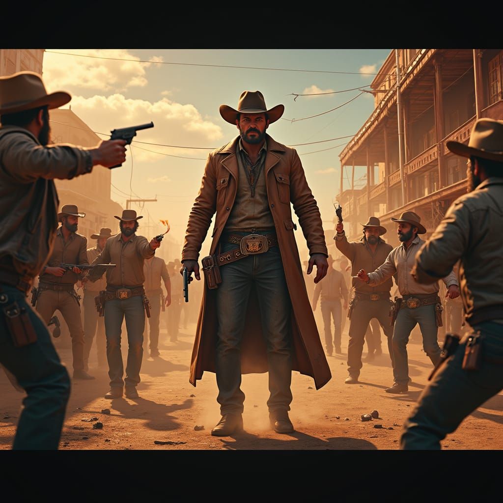 Cowboy Saloon Brawl in Cyberpunk Western Style