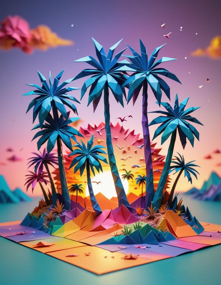 Alien Sunset: 3D Origami Papercraft Landscape