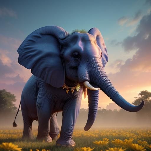 Winged Elephant in Flower Garden, Disney Concept Art