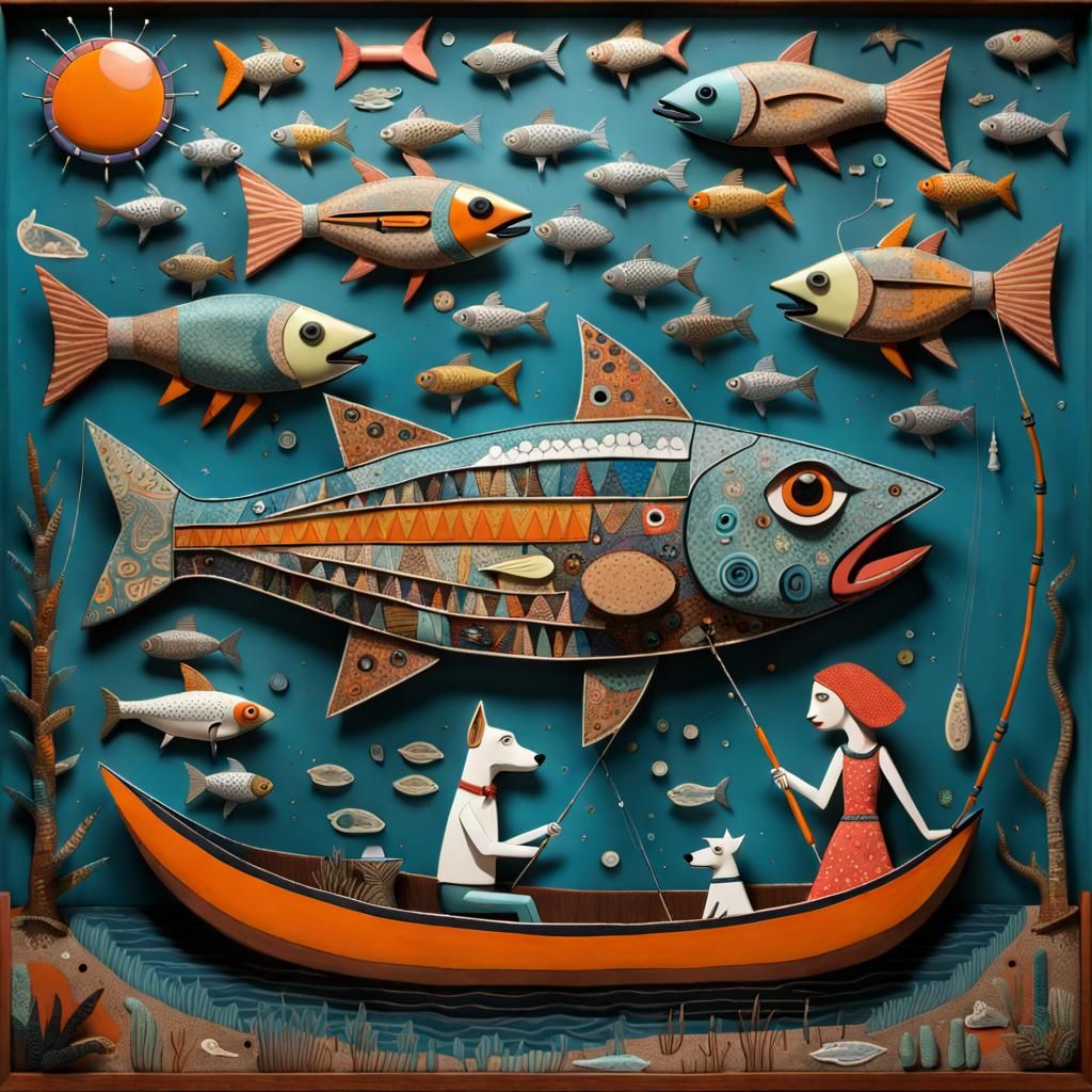 Whimsical Dog Fishing: Outsider Art in 3D