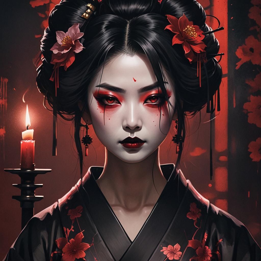 Gothic Geisha Portrait in Anime Style
