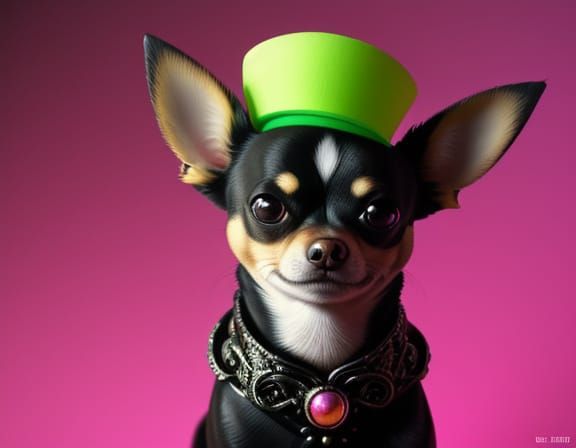 Creepy Chihuahua Sculpture in Neon Light