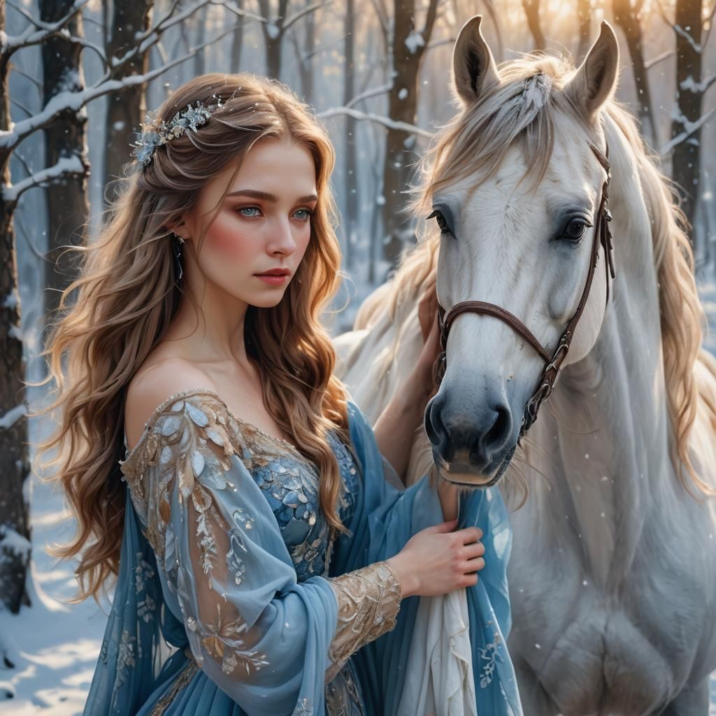 Serene Winter Fantasy Scene in Vibrant Oil Painting Style