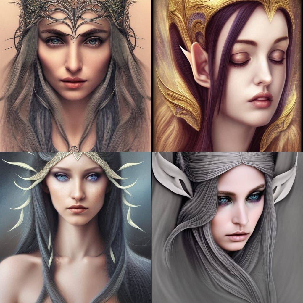 Elven Queen Portrait in Hyperdetailed Photorealism