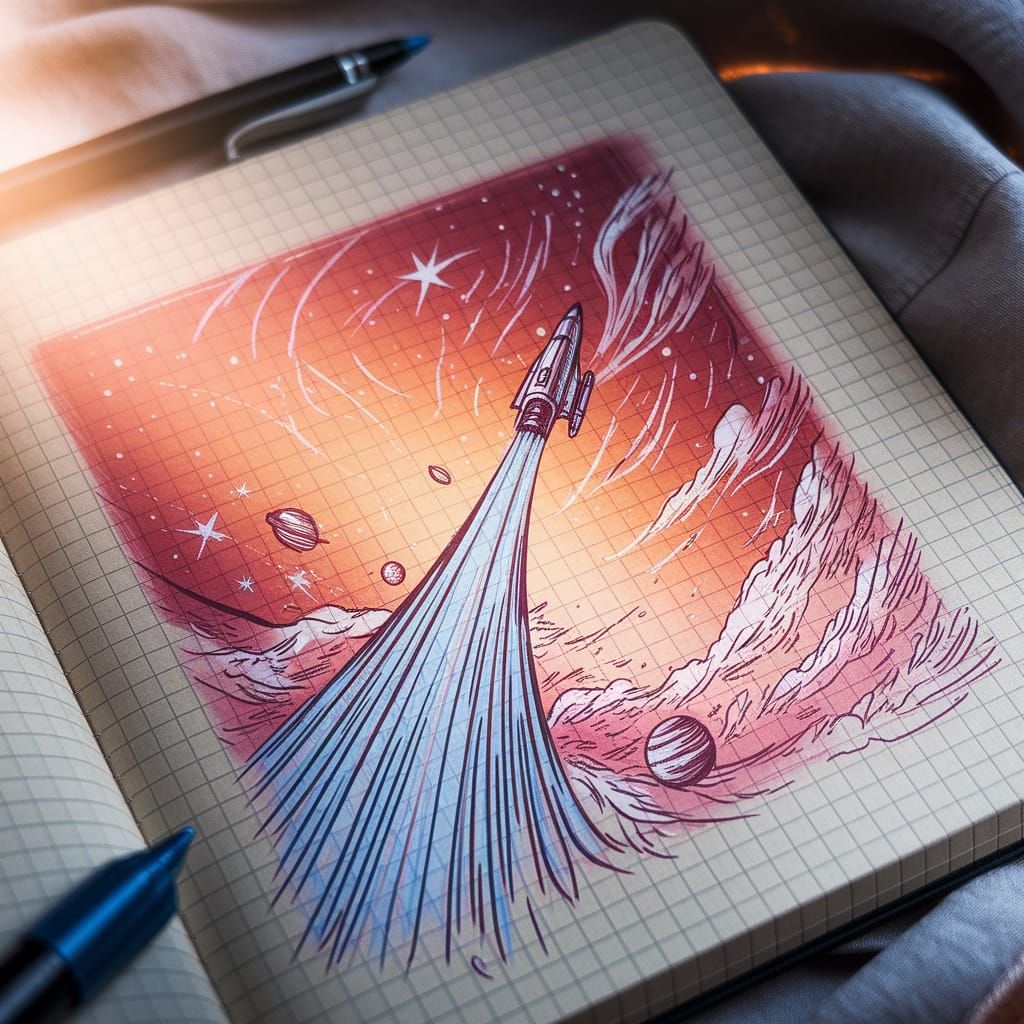 Heroic Shuttle Ascends in Ballpoint Pen Sketch