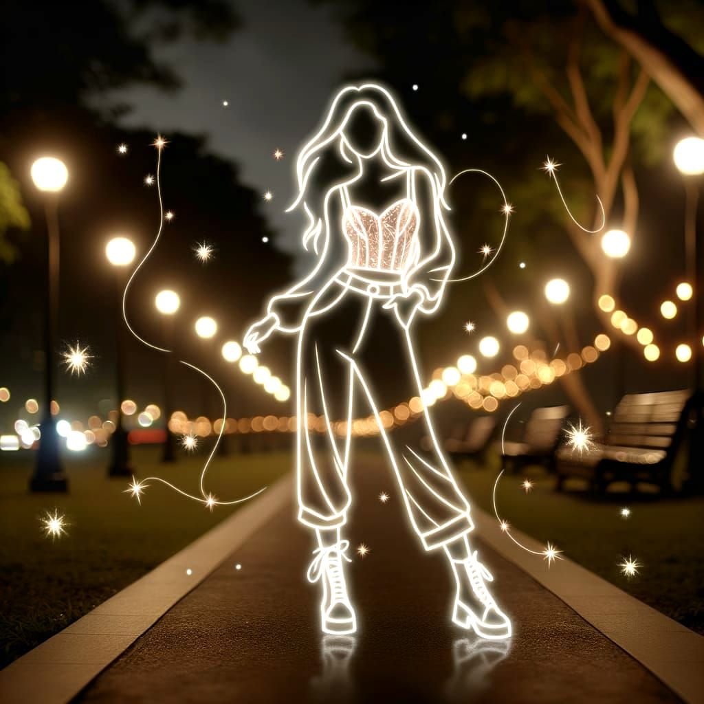 Glowing Latina Woman in Luminescent Outfit