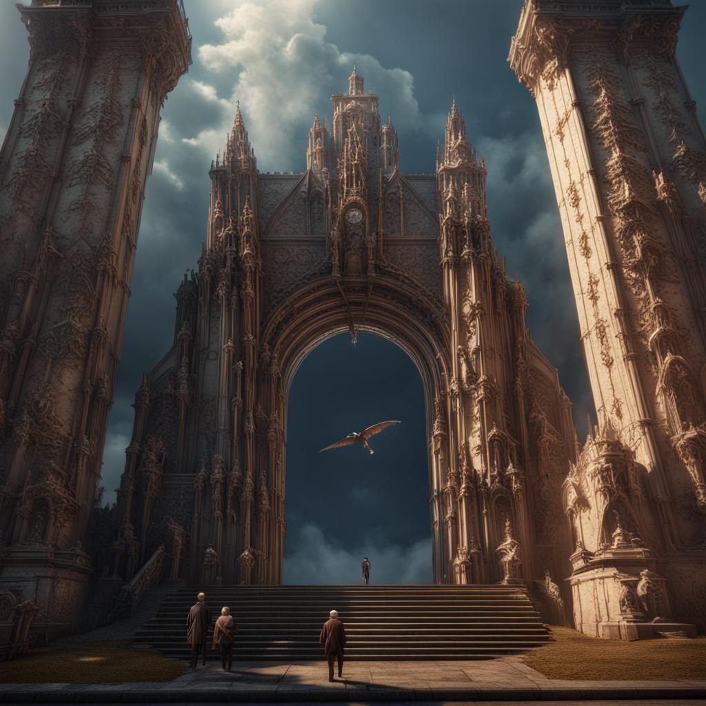 Football Legends at the Pearly Gates: Matte Painting