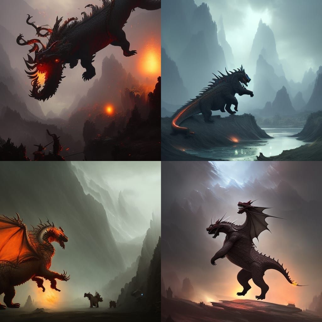 Dragon Horse Samurai Panda Hybrid War: Dark Fantasy Art