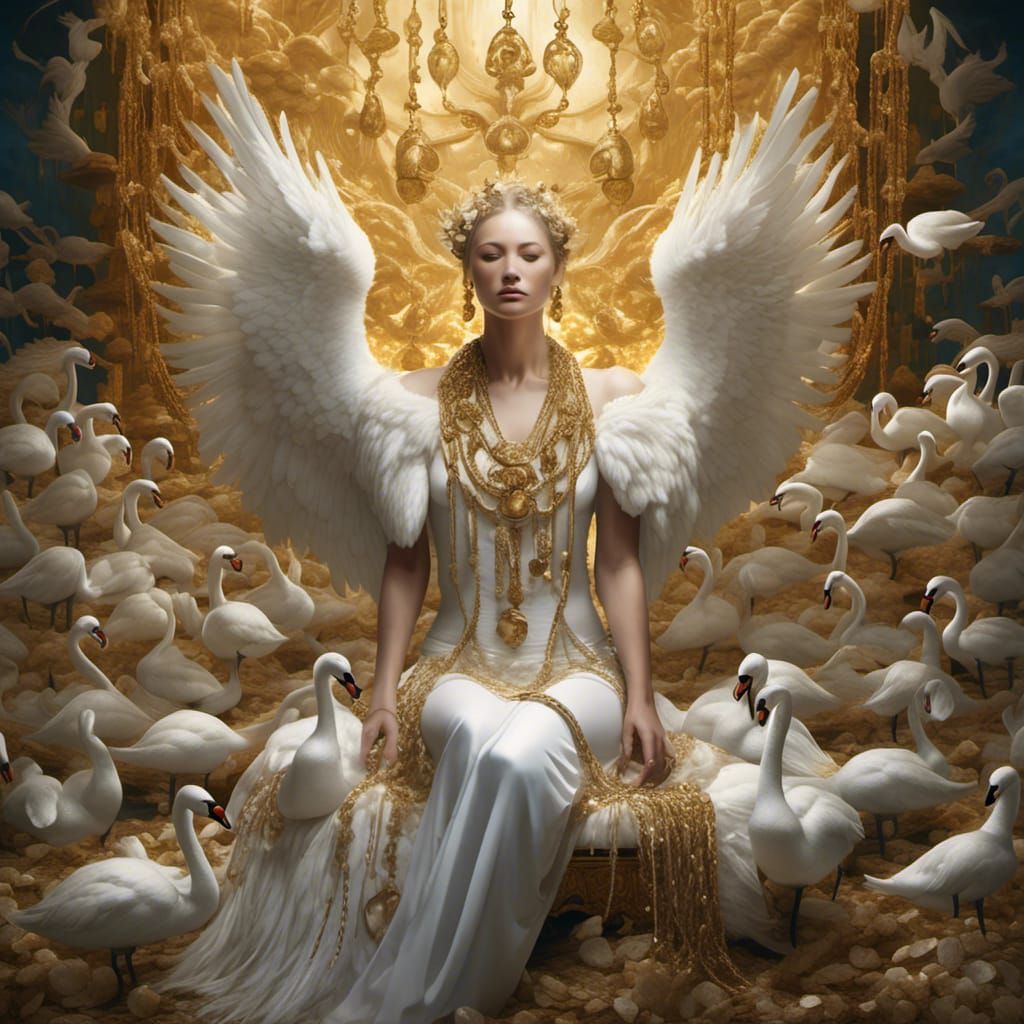 Swan Princess Singing with Poetry God: Hyperrealistic Art