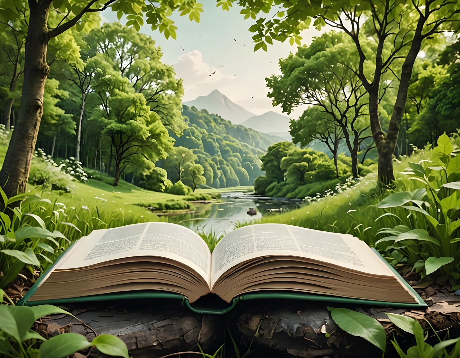 Open Book Illustrates Green Nature and Ecology