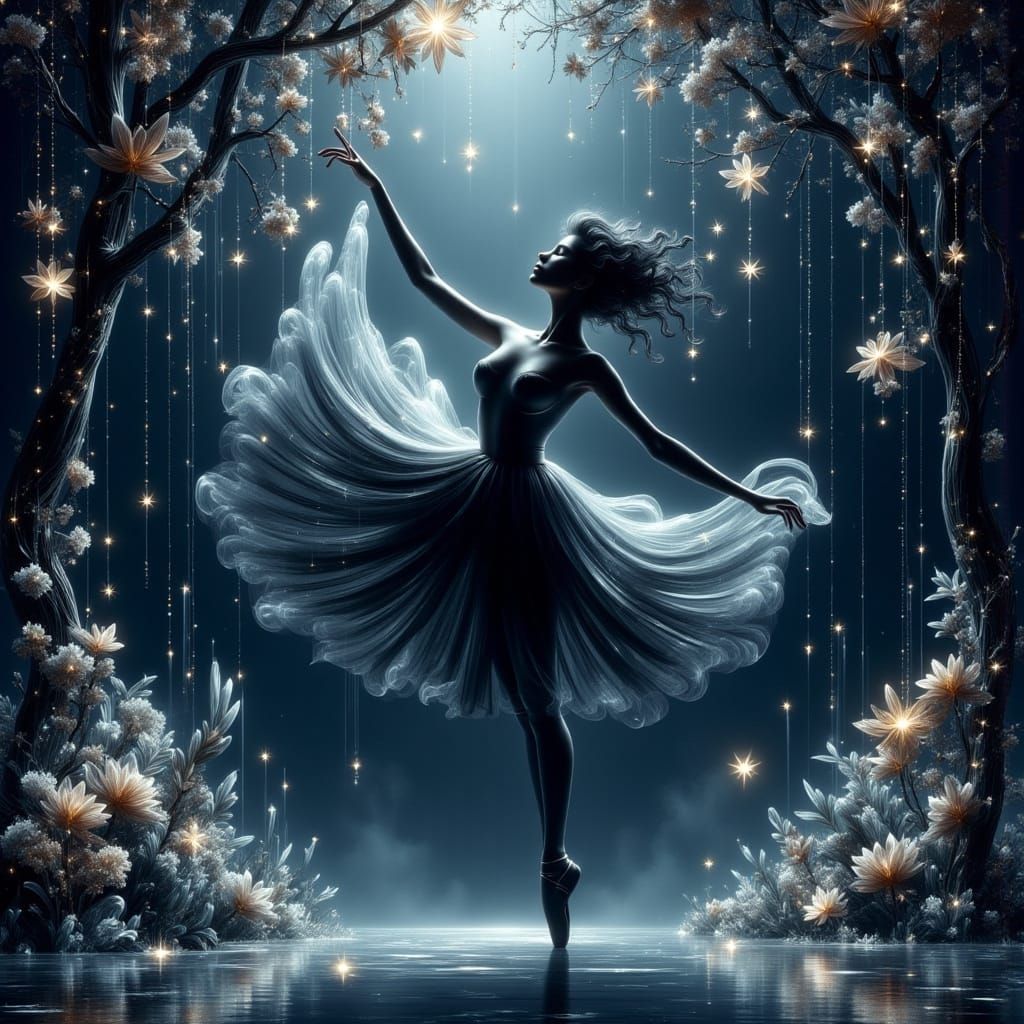 Silhouette Dancer on Blue Wall in 3D Anime Style