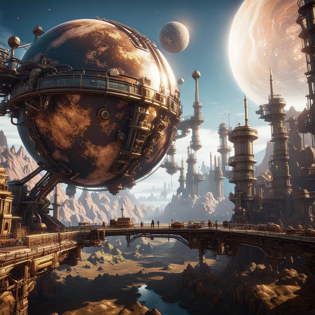Steampunk Planet in 3D Cinematic Style