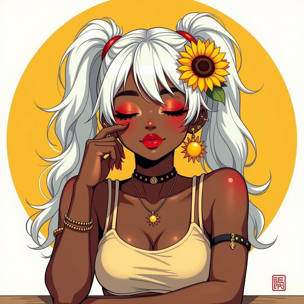 Anime Oni Girl with Wolf Cut in Vibrant Style