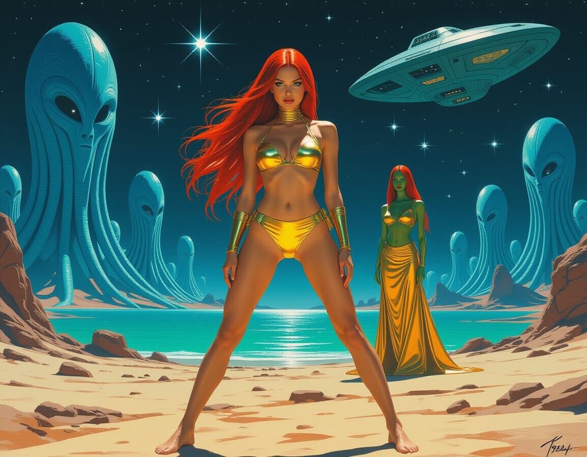 Seductive Astronaut Meets Alien on Desolate Planet