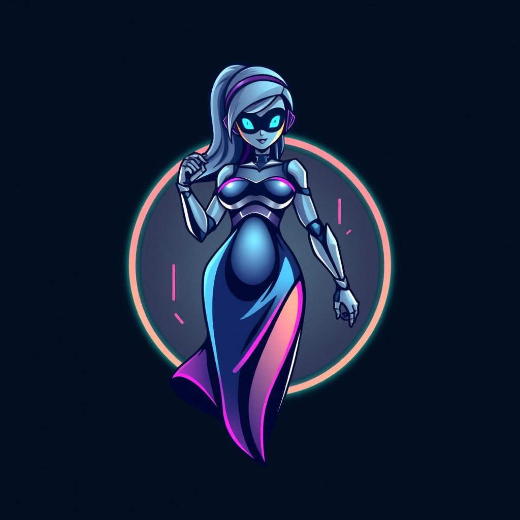 Modern Logo: Digital Girl in Neon Metallic Style