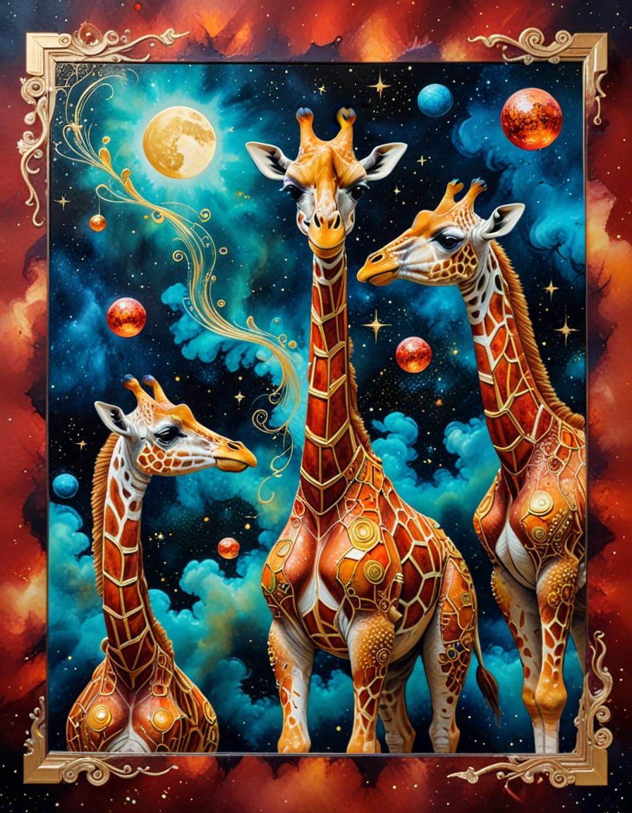 Cyberpunk Giraffes on Lunar Base Alpha in Space