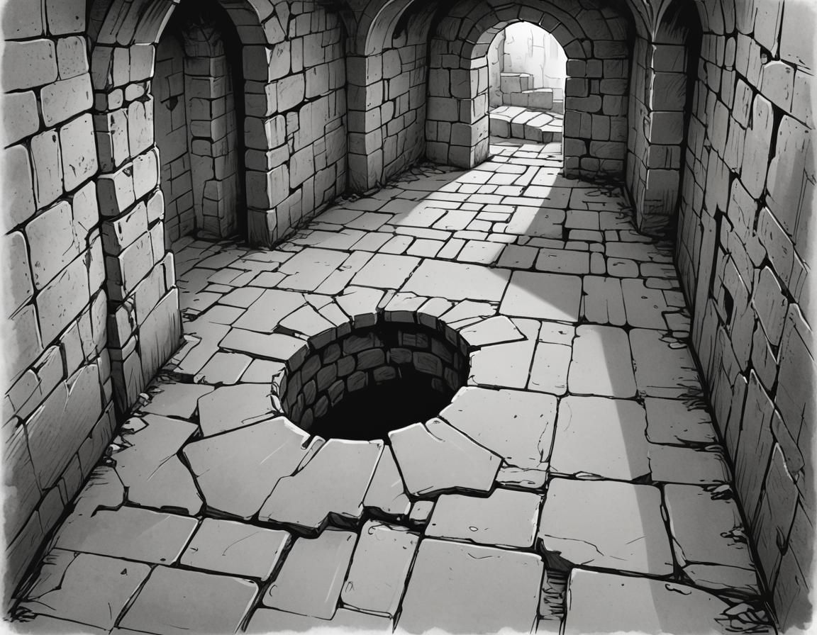Dungeon Hallway Hole Sketch in Comic Book Style