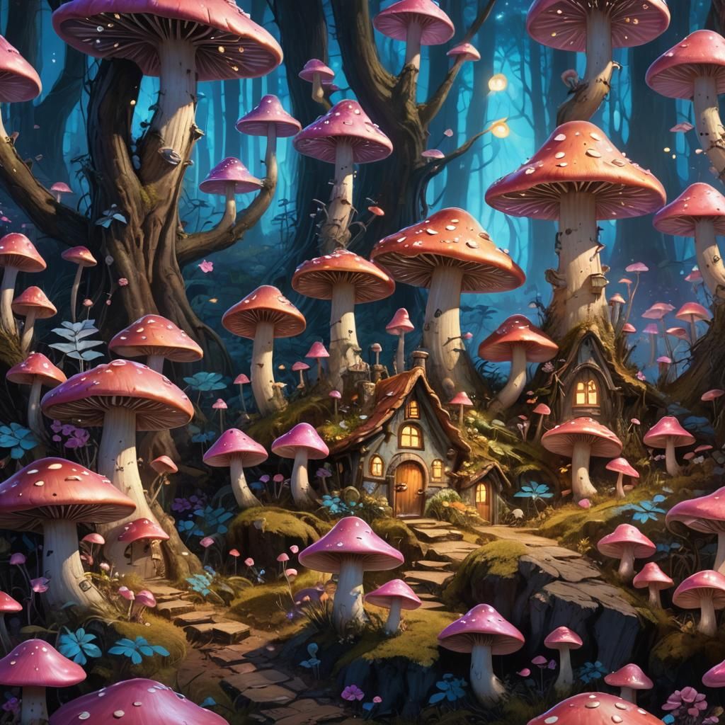 Mushroom Gnome Kingdom in Glowing Forest