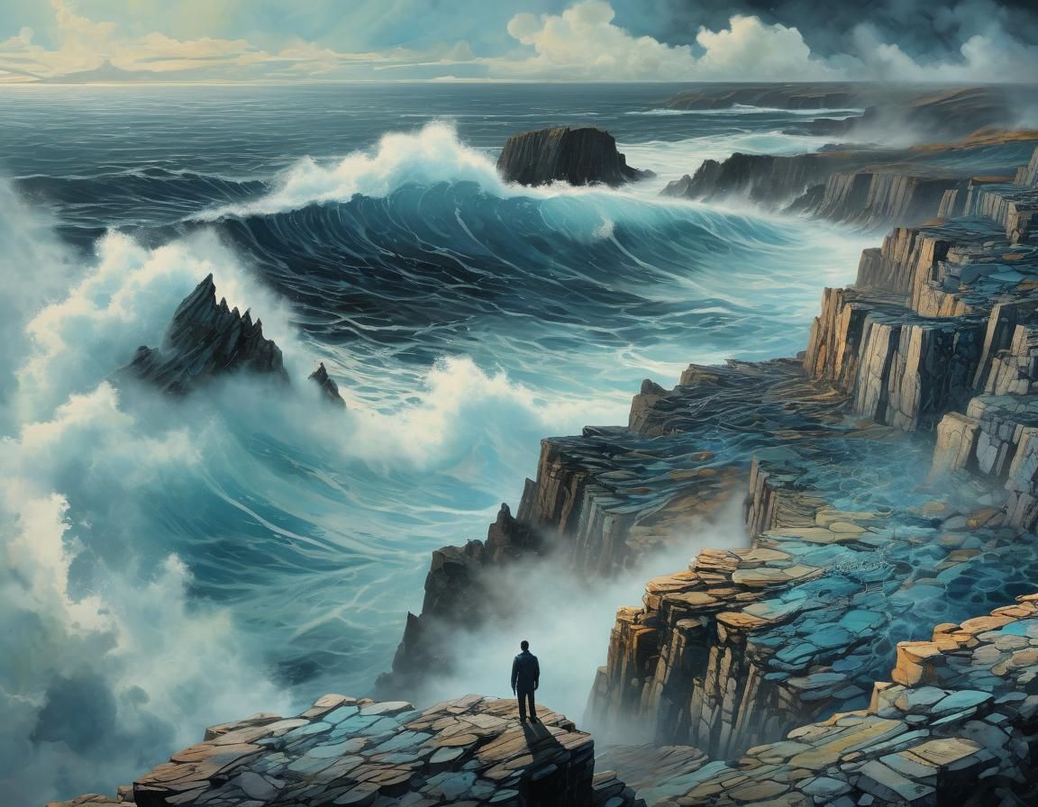 Surreal Seascape with Lonely Sailor in Expressionist Style