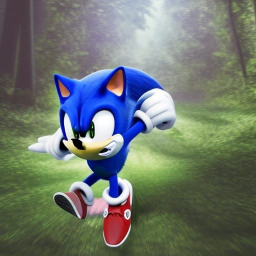 Sonic the Hedgehog Running Fast in Forest
