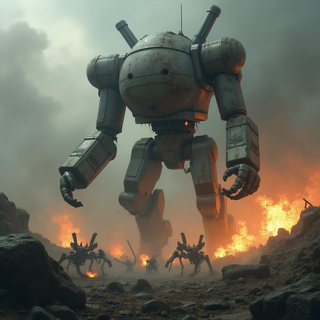 Gargantuan Robot Warren in Desolate Battlefield